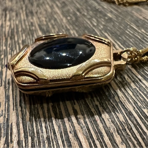 Vtg GRUEN Gold Tone Quartz Analog Clock Women's Pendant Watch Necklace Untested - Picture 5 of 11